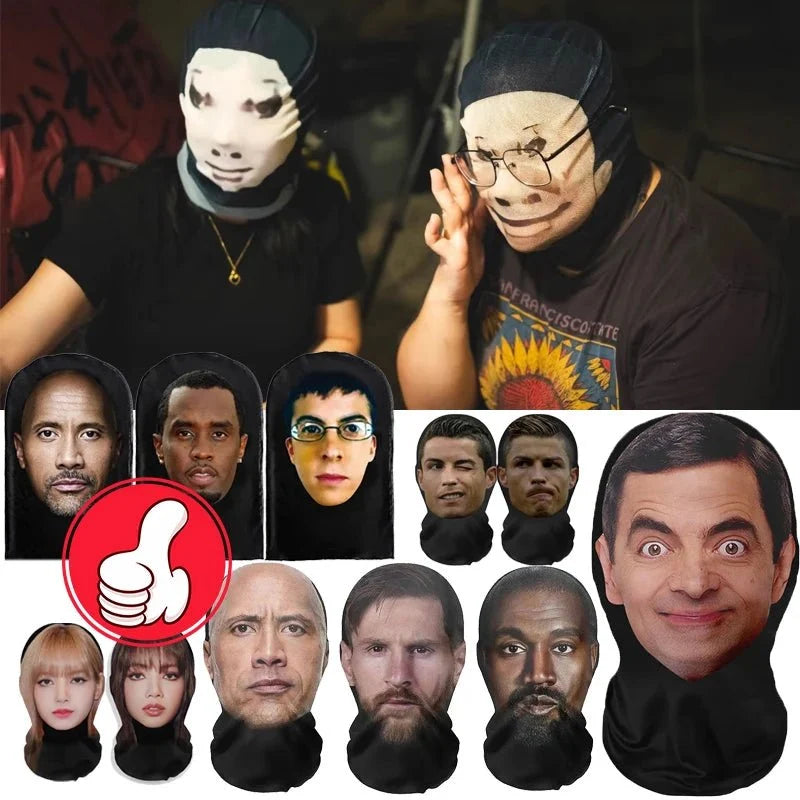 Realistic 3D Celebrity Face Mask | Full Face Nylon Cosplay Headgear for Halloween