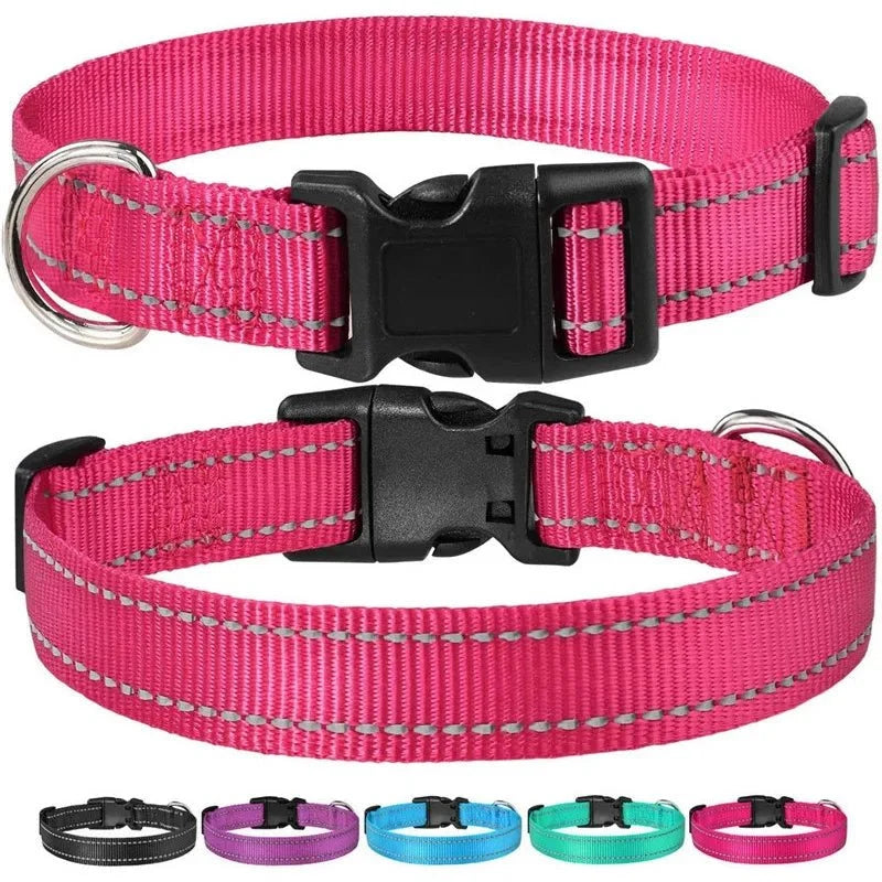 Reflective Nylon Dog Collar | Adjustable Safety Strap for Small and Medium Dogs
