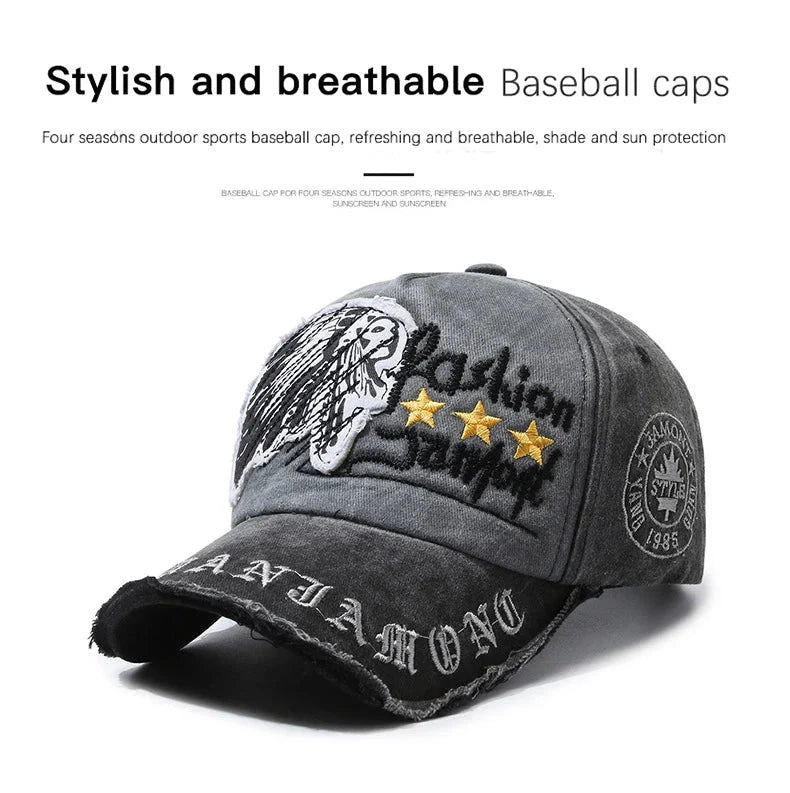 Retro Distressed Letter Embroidery Baseball Cap | Unisex Casual Cotton Hat