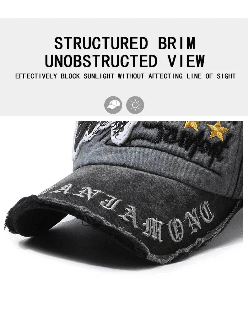 Retro Distressed Letter Embroidery Baseball Cap | Unisex Casual Cotton Hat
