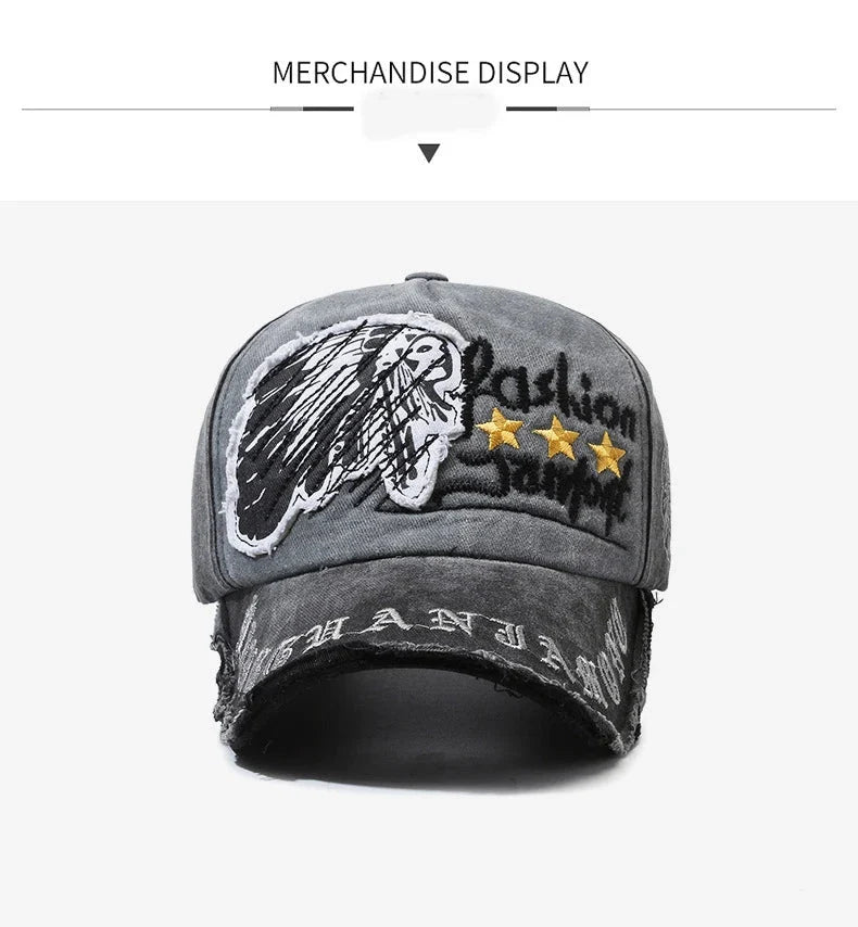 Retro Distressed Letter Embroidery Baseball Cap | Unisex Casual Cotton Hat