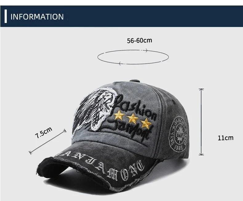 Retro Distressed Letter Embroidery Baseball Cap | Unisex Casual Cotton Hat