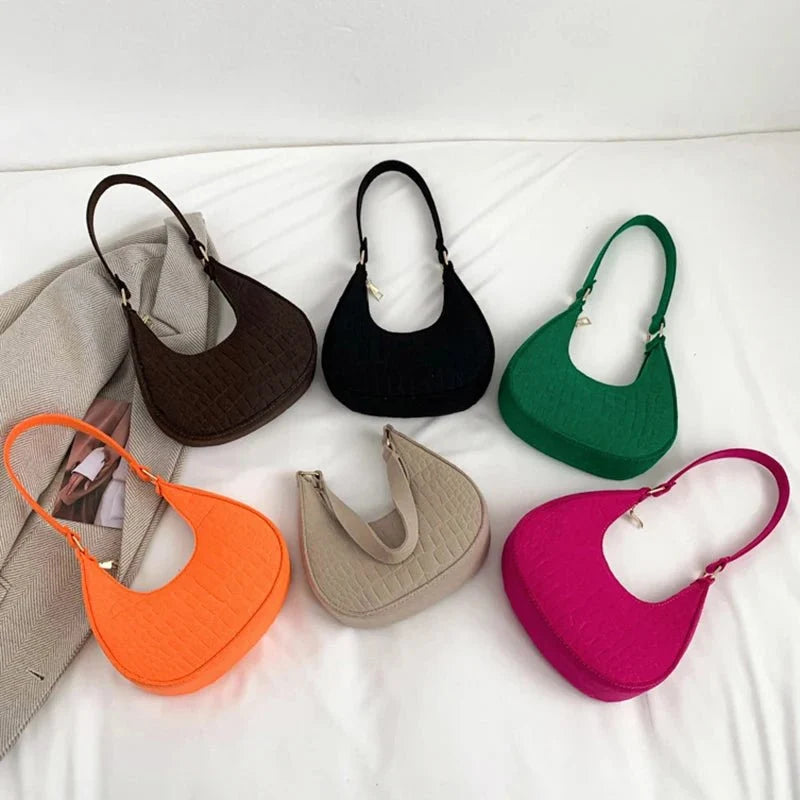 Retro Leisure Half Moon Shoulder Handbag | Lightweight Felt Bag