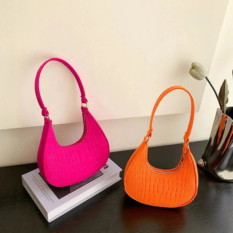 Retro Leisure Half Moon Shoulder Handbag | Lightweight Felt Bag