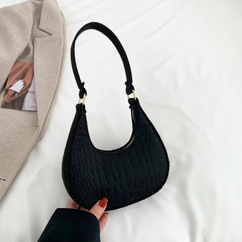Retro Leisure Half Moon Shoulder Handbag | Lightweight Felt Bag