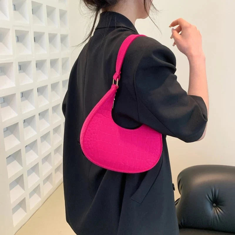 Retro Leisure Half Moon Shoulder Handbag | Lightweight Felt Bag