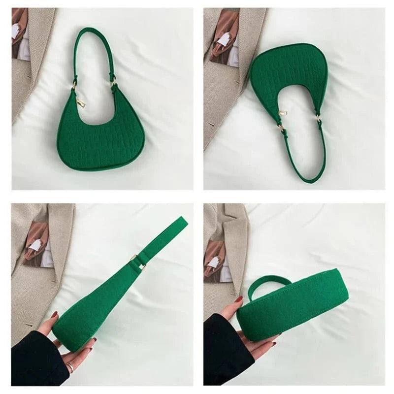Retro Leisure Half Moon Shoulder Handbag | Lightweight Felt Bag