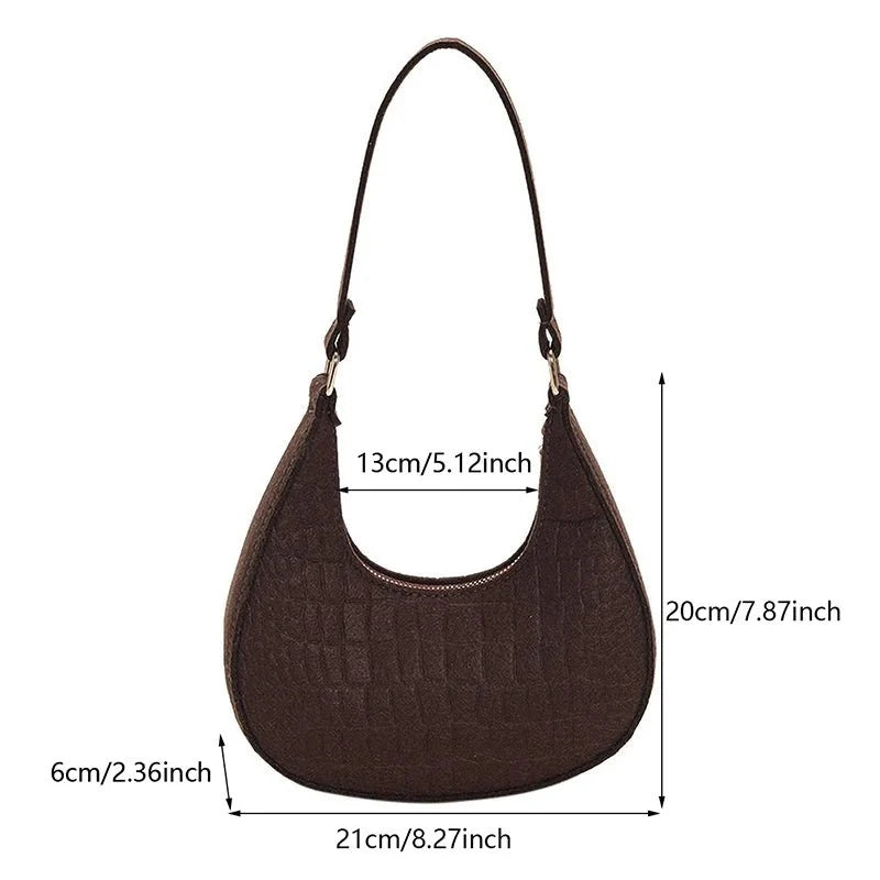 Retro Leisure Half Moon Shoulder Handbag | Lightweight Felt Bag