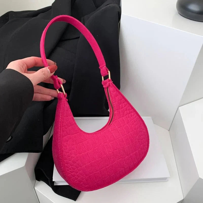 Retro Leisure Half Moon Shoulder Handbag | Lightweight Felt Bag