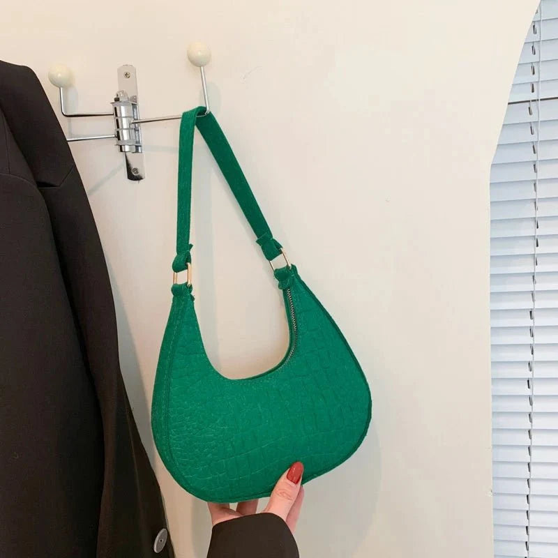 Retro Leisure Half Moon Shoulder Handbag | Lightweight Felt Bag