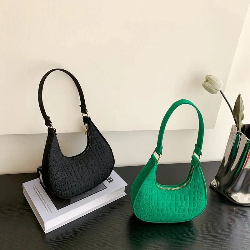 Retro Leisure Half Moon Shoulder Handbag | Lightweight Felt Bag