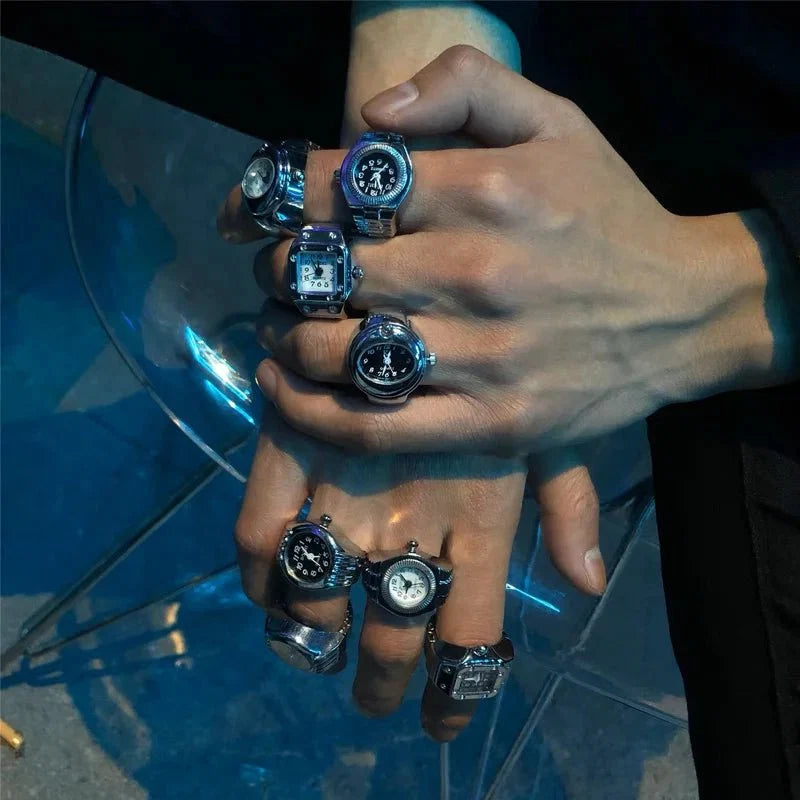 Retro Roman Vintage Punk Finger Watch Ring | Functional Ring Watch with Quartz Movement