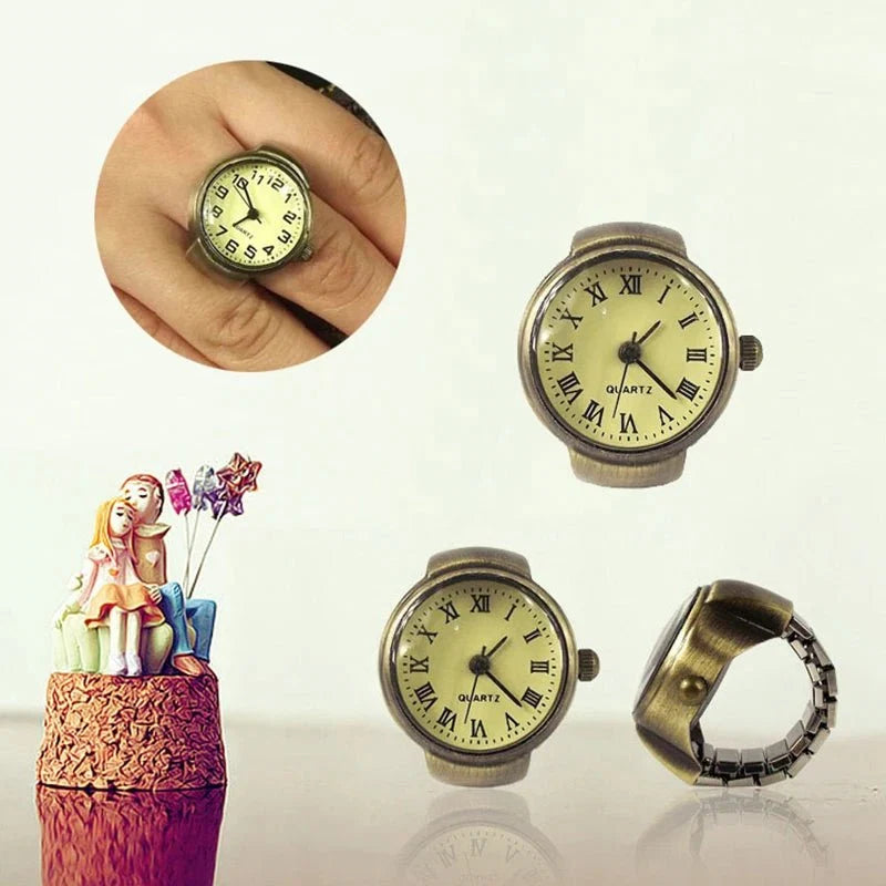 Retro Roman Vintage Punk Finger Watch Ring | Functional Ring Watch with Quartz Movement