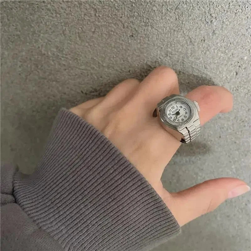 Retro Roman Vintage Punk Finger Watch Ring | Functional Ring Watch with Quartz Movement