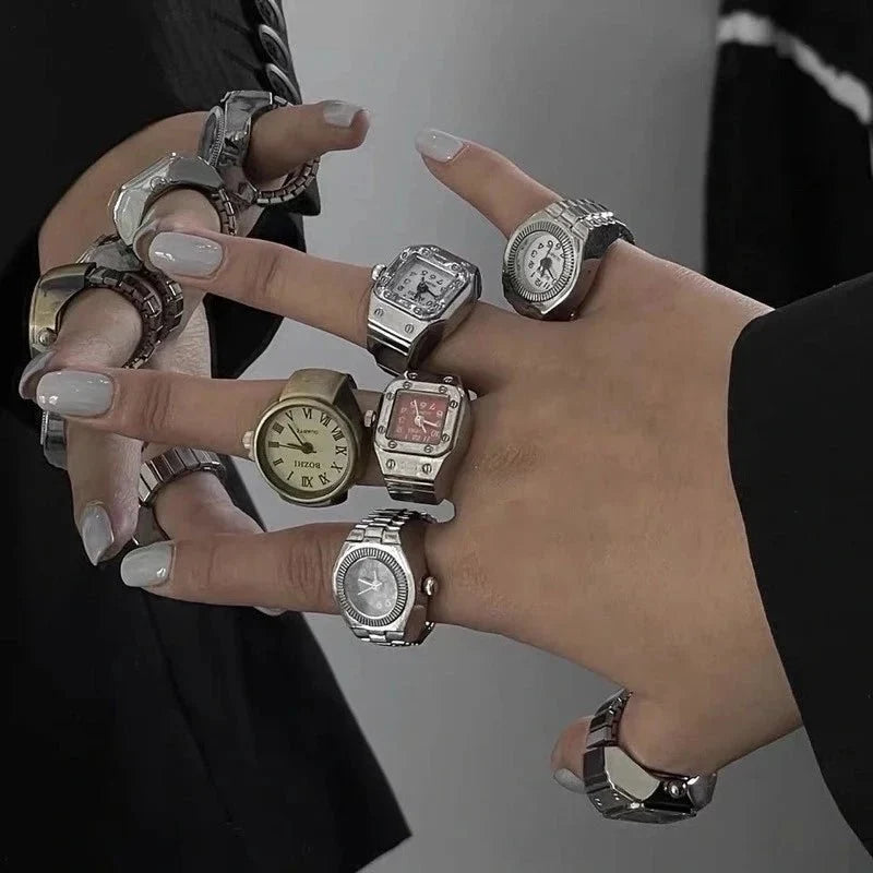 Retro Roman Vintage Punk Finger Watch Ring | Functional Ring Watch with Quartz Movement