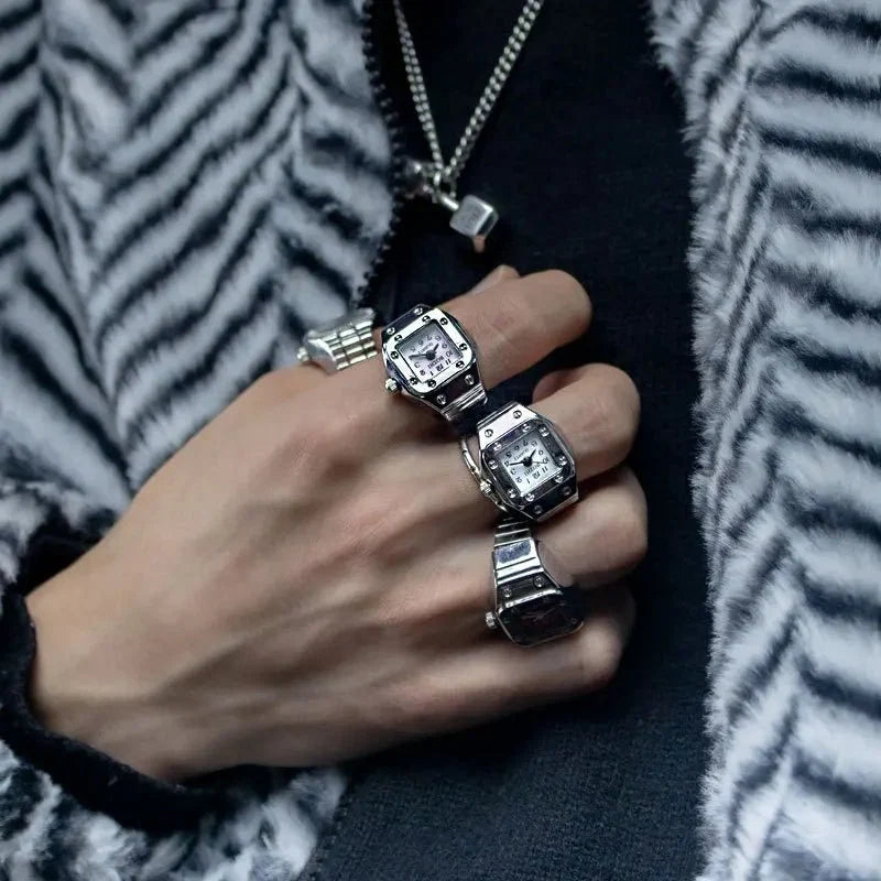 Roman Numeral Punk Gothic Finger Clock Jewelry | Mini Quartz Watch Ring