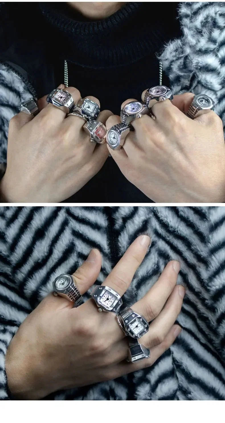 Roman Numeral Punk Gothic Finger Clock Jewelry | Mini Quartz Watch Ring