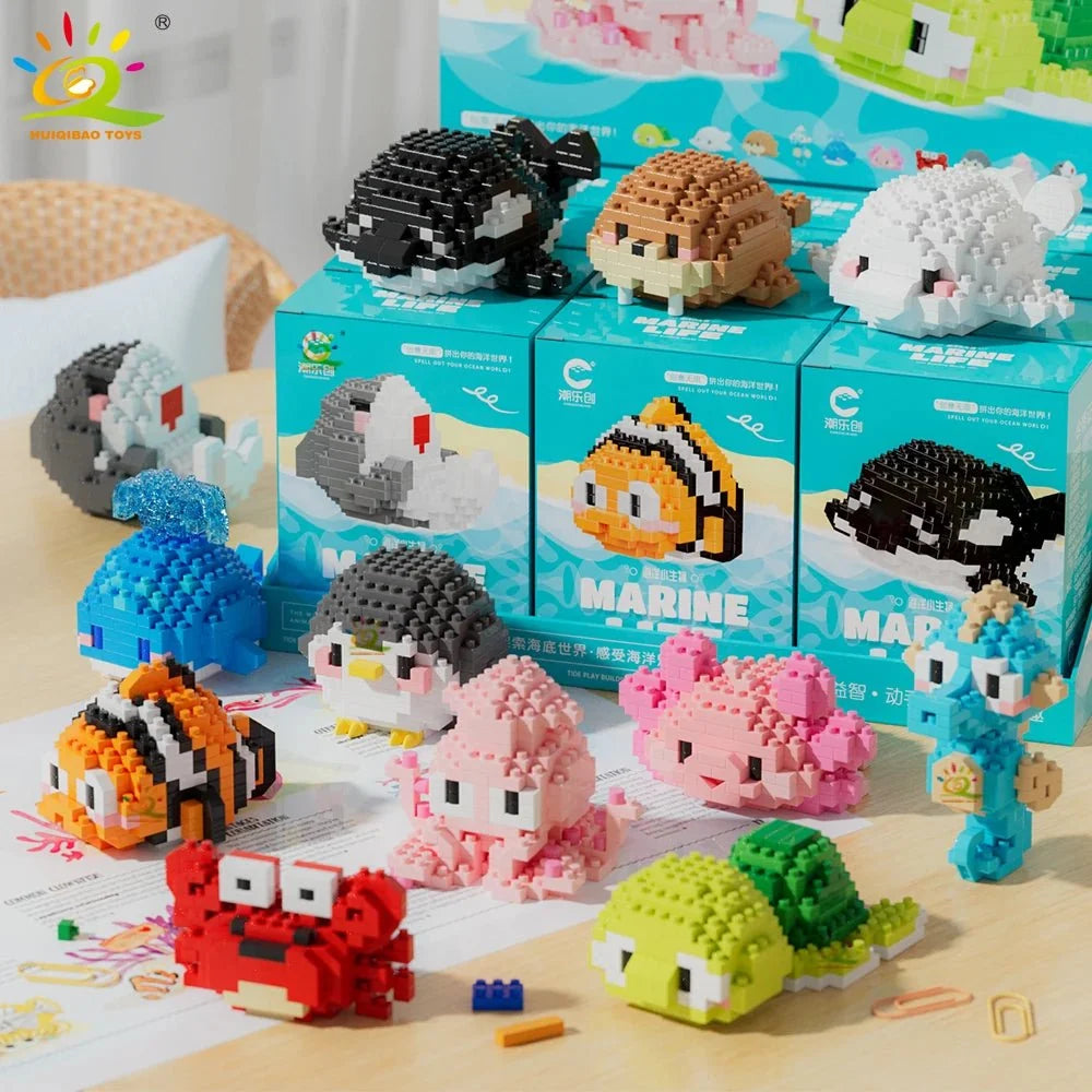 Sea Animal Micro Building Blocks | 3D Mini Brick Sets for Kids and Collectors