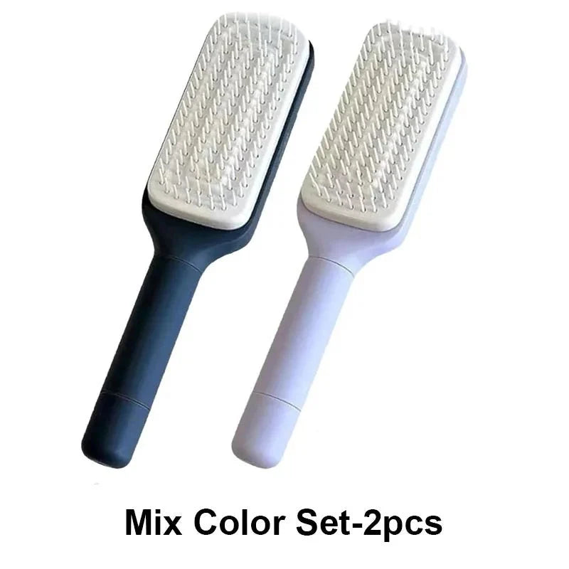 Self-Cleaning Retractable Hairbrush | Anti-Static Scalp Massage Comb with One-Key Hair Removal