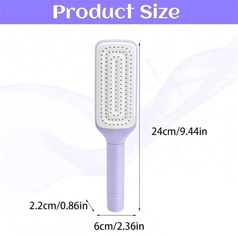 Self-Cleaning Retractable Hairbrush | Anti-Static Scalp Massage Comb with One-Key Hair Removal