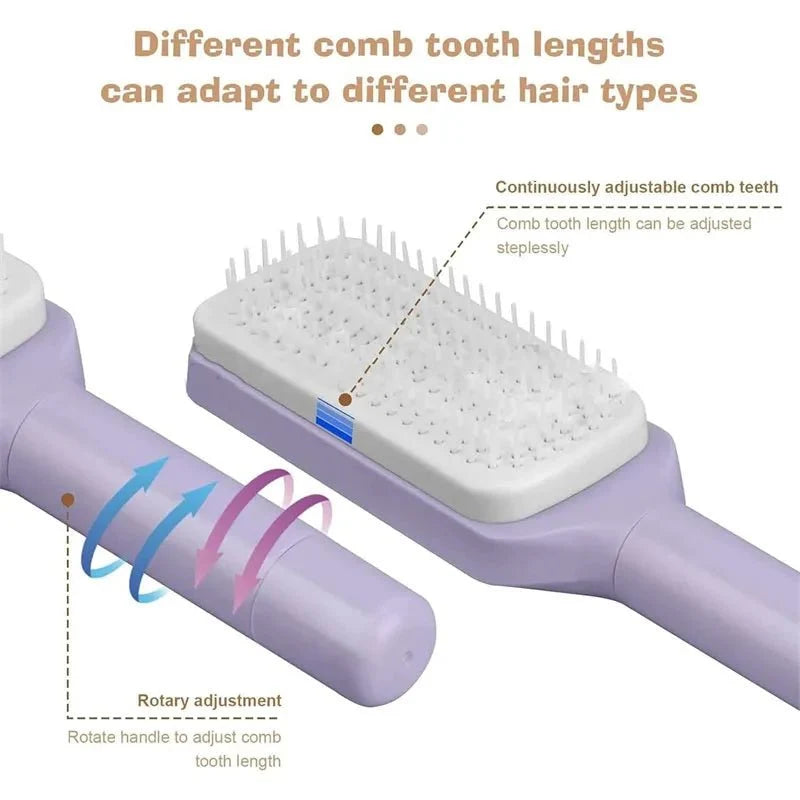 Self-Cleaning Retractable Hairbrush | Anti-Static Scalp Massage Comb with One-Key Hair Removal