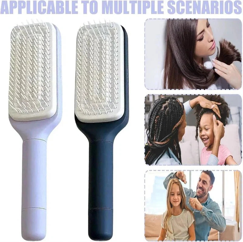Self-Cleaning Retractable Hairbrush | Anti-Static Scalp Massage Comb with One-Key Hair Removal