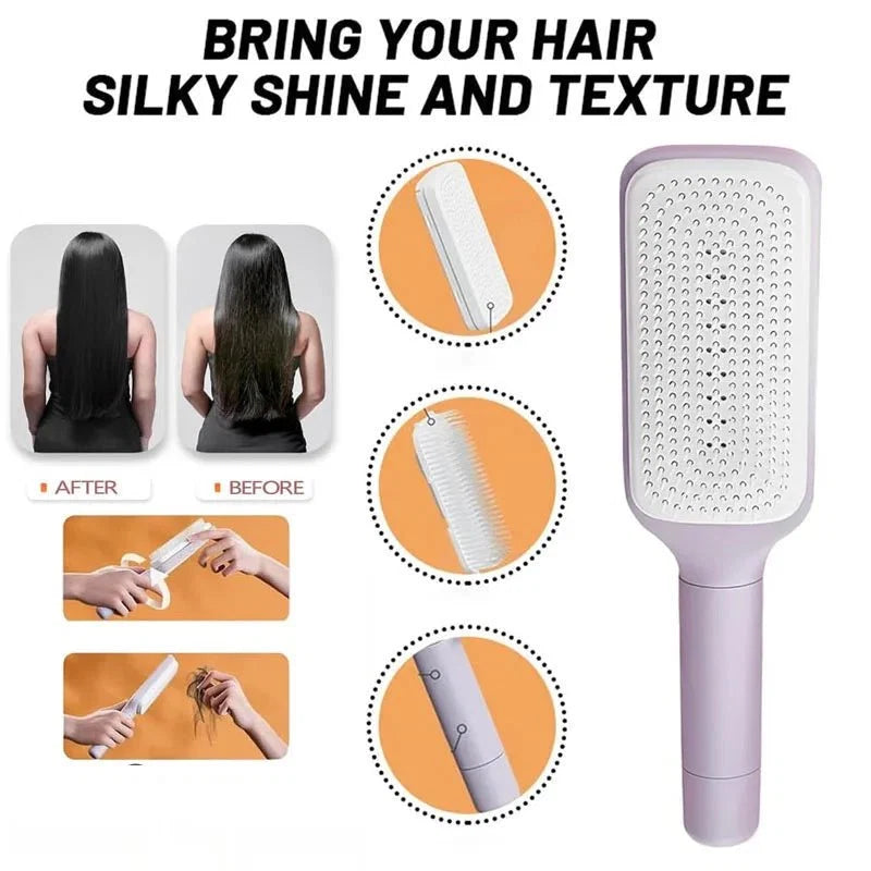 Self-Cleaning Retractable Hairbrush | Anti-Static Scalp Massage Comb with One-Key Hair Removal
