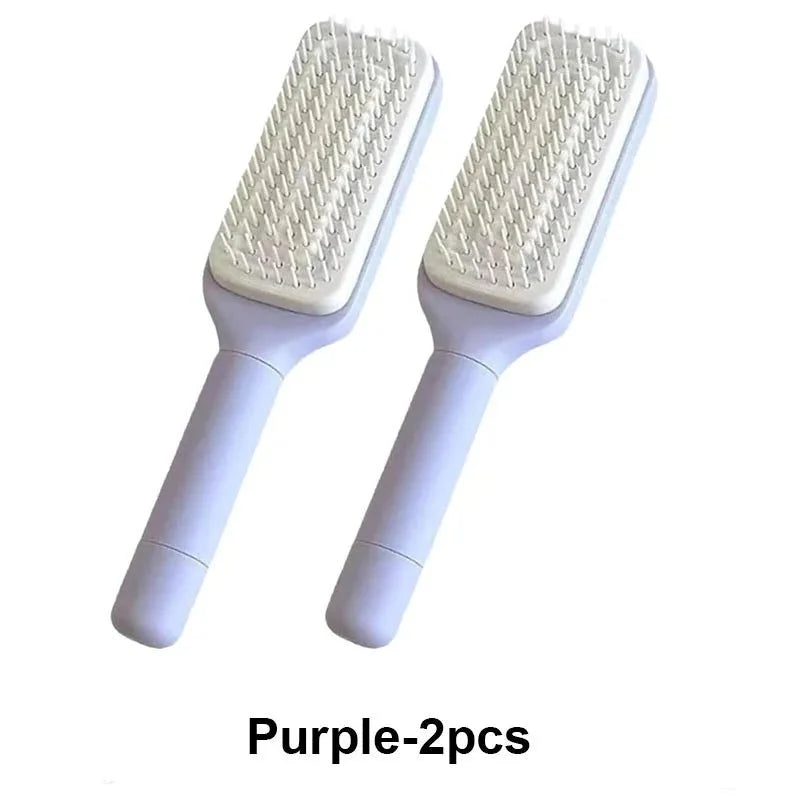 Self-Cleaning Retractable Hairbrush | Anti-Static Scalp Massage Comb with One-Key Hair Removal