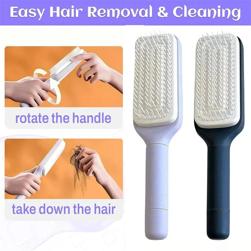 Self-Cleaning Retractable Hairbrush | Anti-Static Scalp Massage Comb with One-Key Hair Removal