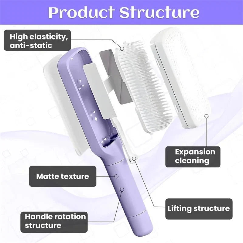 Self-Cleaning Retractable Hairbrush | Anti-Static Scalp Massage Comb with One-Key Hair Removal