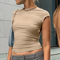 Yezw 2025 Slim Fit Crop Top | Backless Cut-Out Streetwear Tee for Women