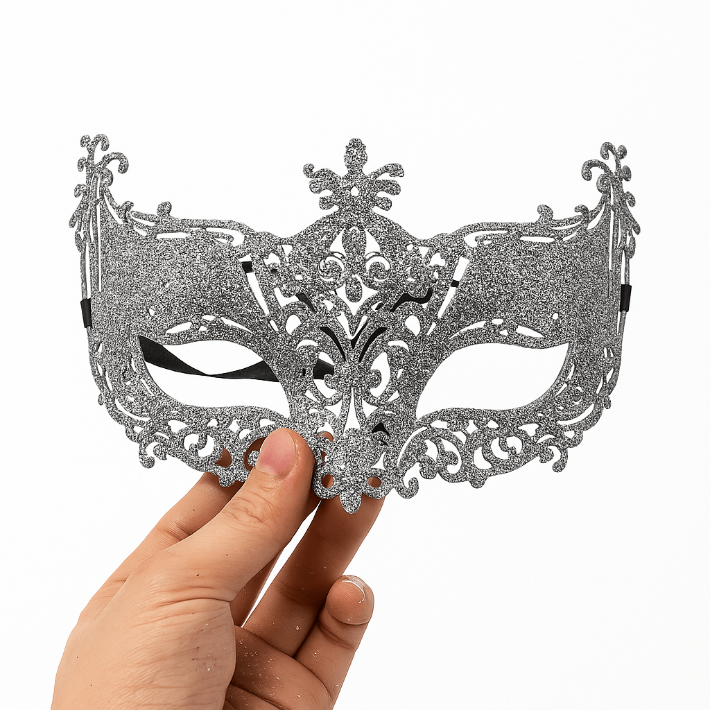 Silver and Black Venetian Masquerade Eye Mask | Elegant Party Accessory