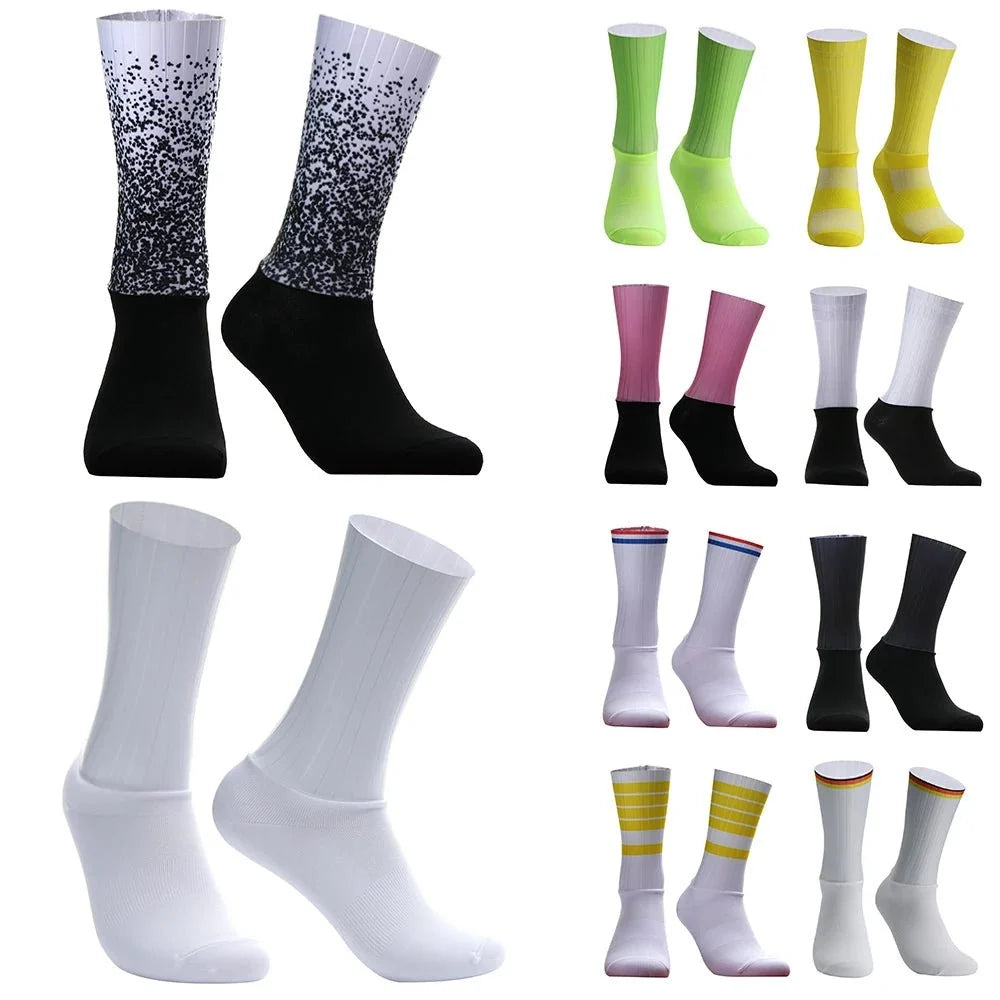 Unisex Anti-Slip Aero Cycling Socks | Silicone-Striped Knee-High Sports Socks