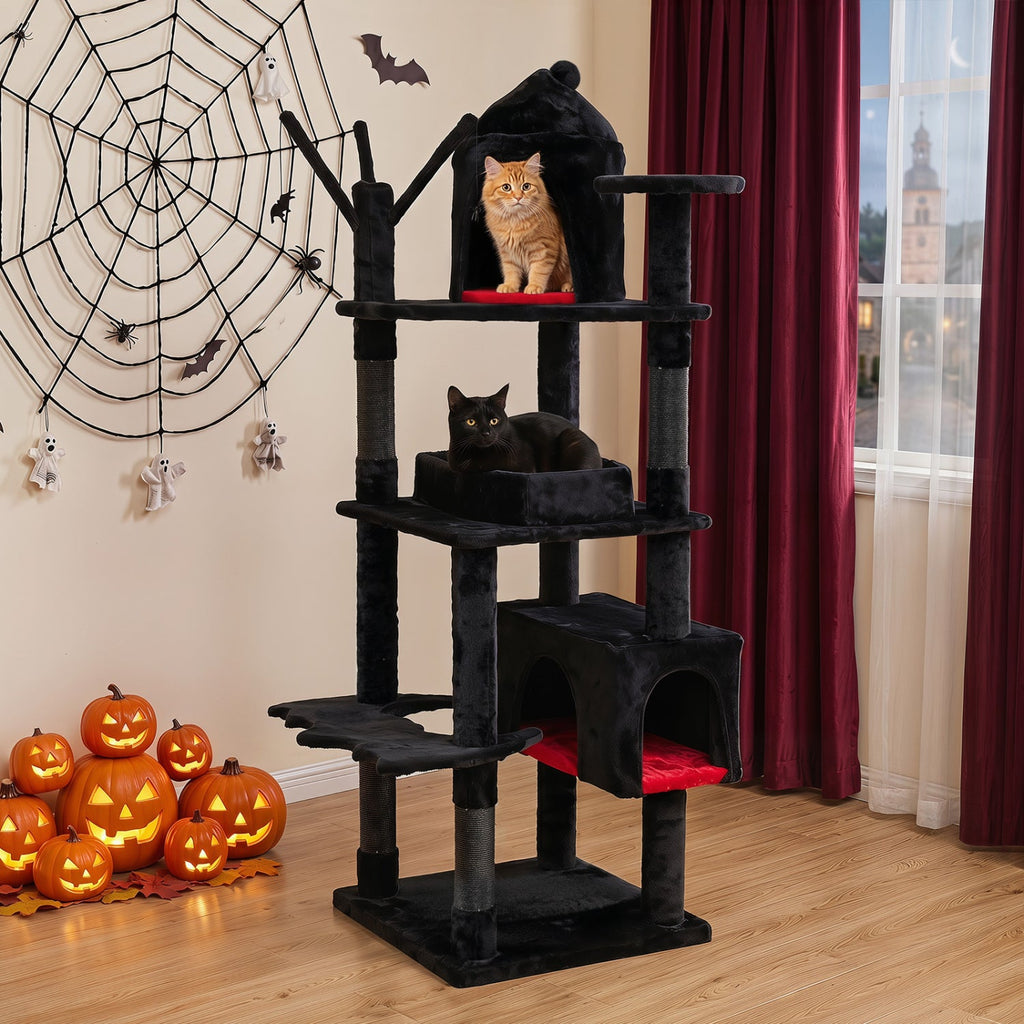 70-Inch Gothic Cat Tree with Castle and Coffin Bed
