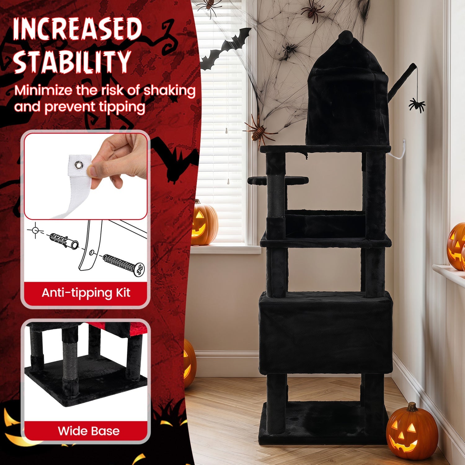 70-Inch Gothic Cat Tree with Castle and Coffin Bed