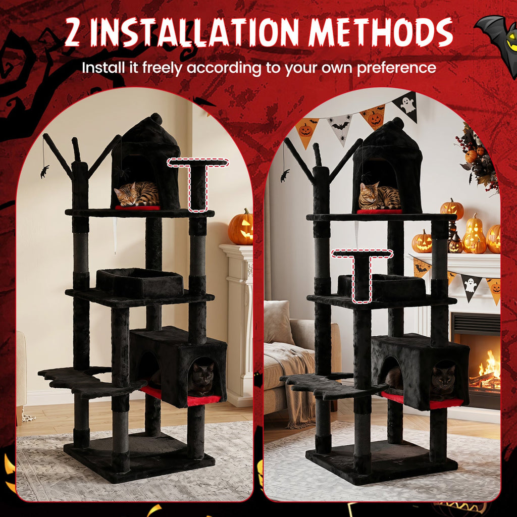 70-Inch Gothic Cat Tree with Castle and Coffin Bed