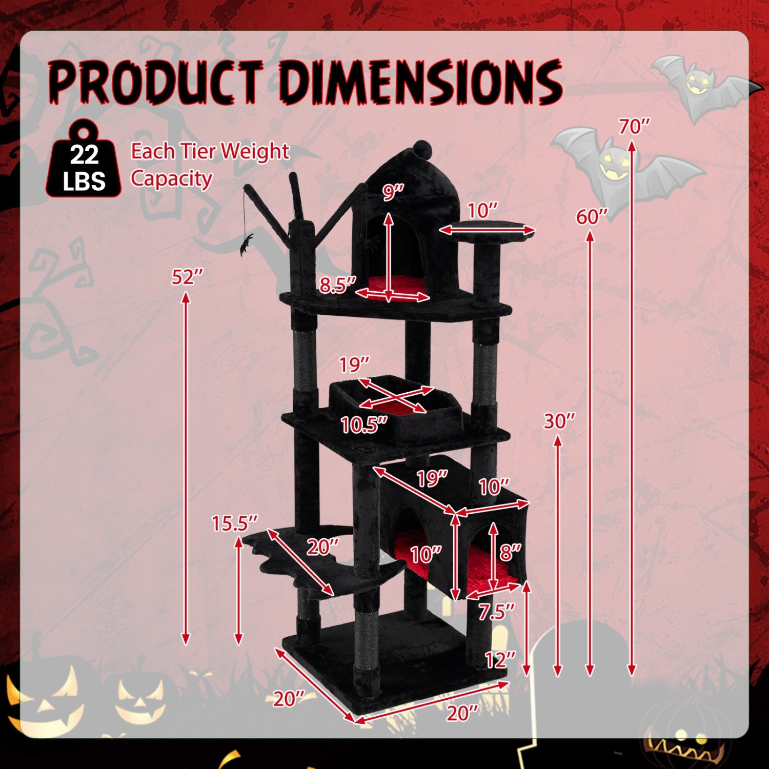 70-Inch Gothic Cat Tree with Castle and Coffin Bed
