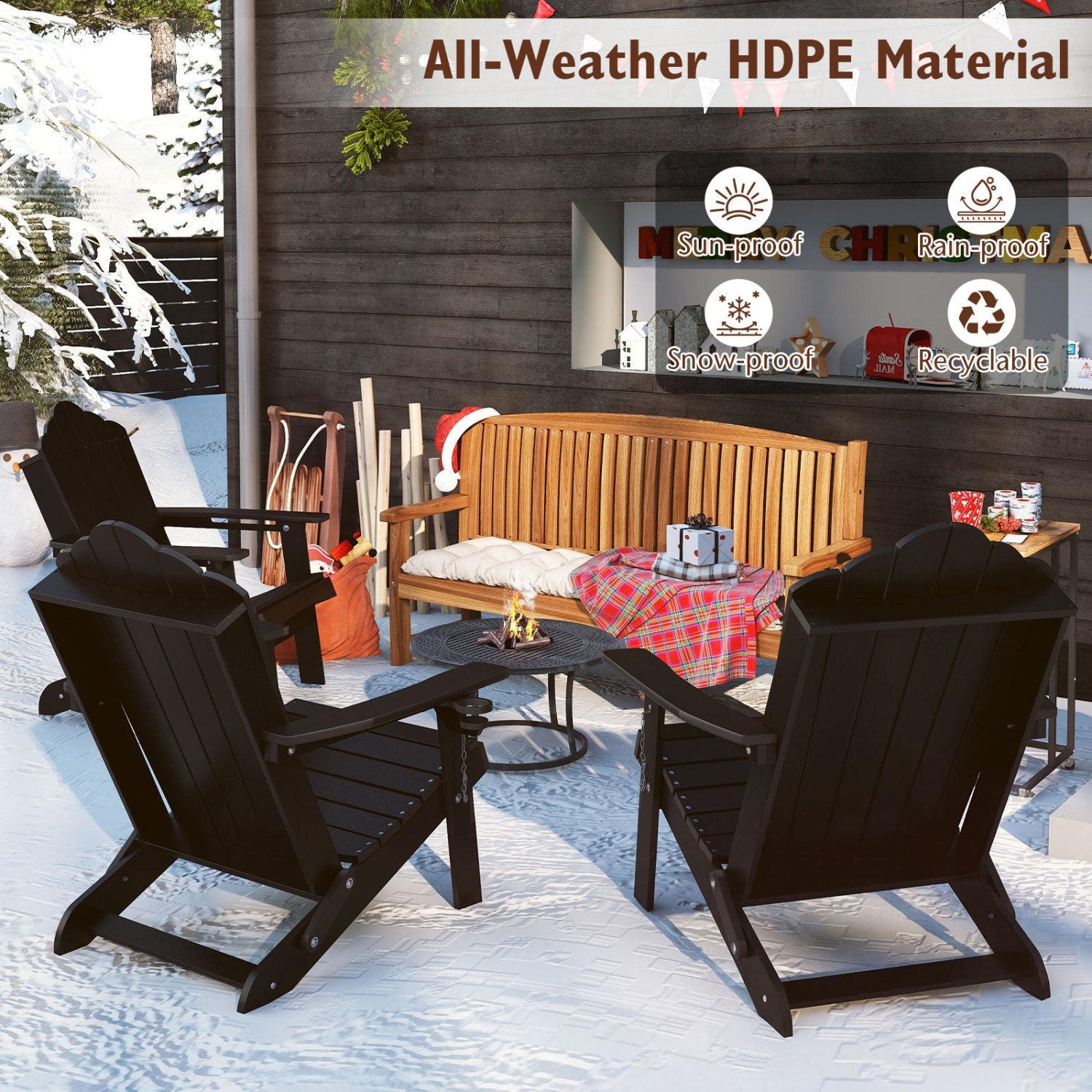 Folding Adirondack Chair with High Backrest - HDPE Weather Resistant