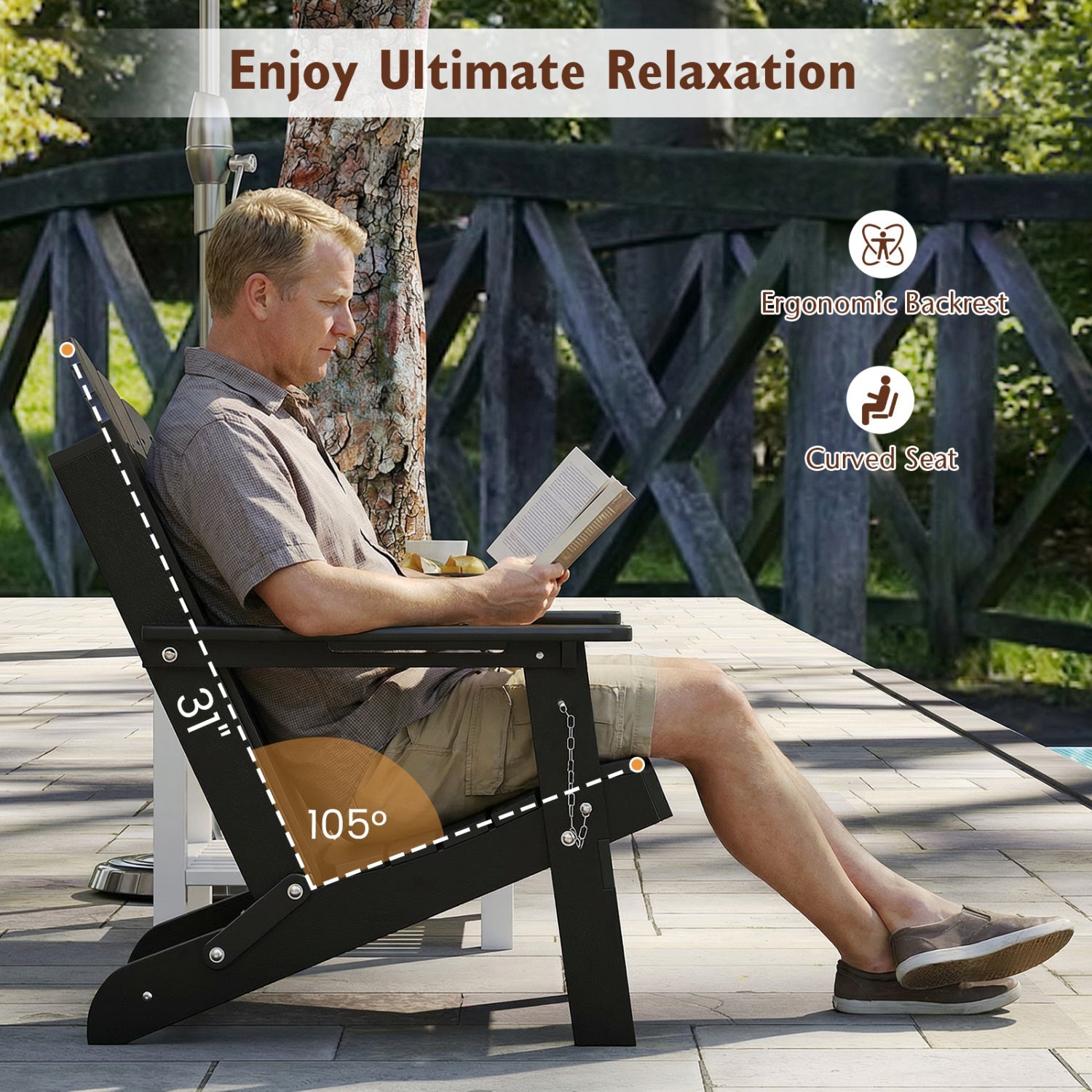 Folding Adirondack Chair with High Backrest - HDPE Weather Resistant