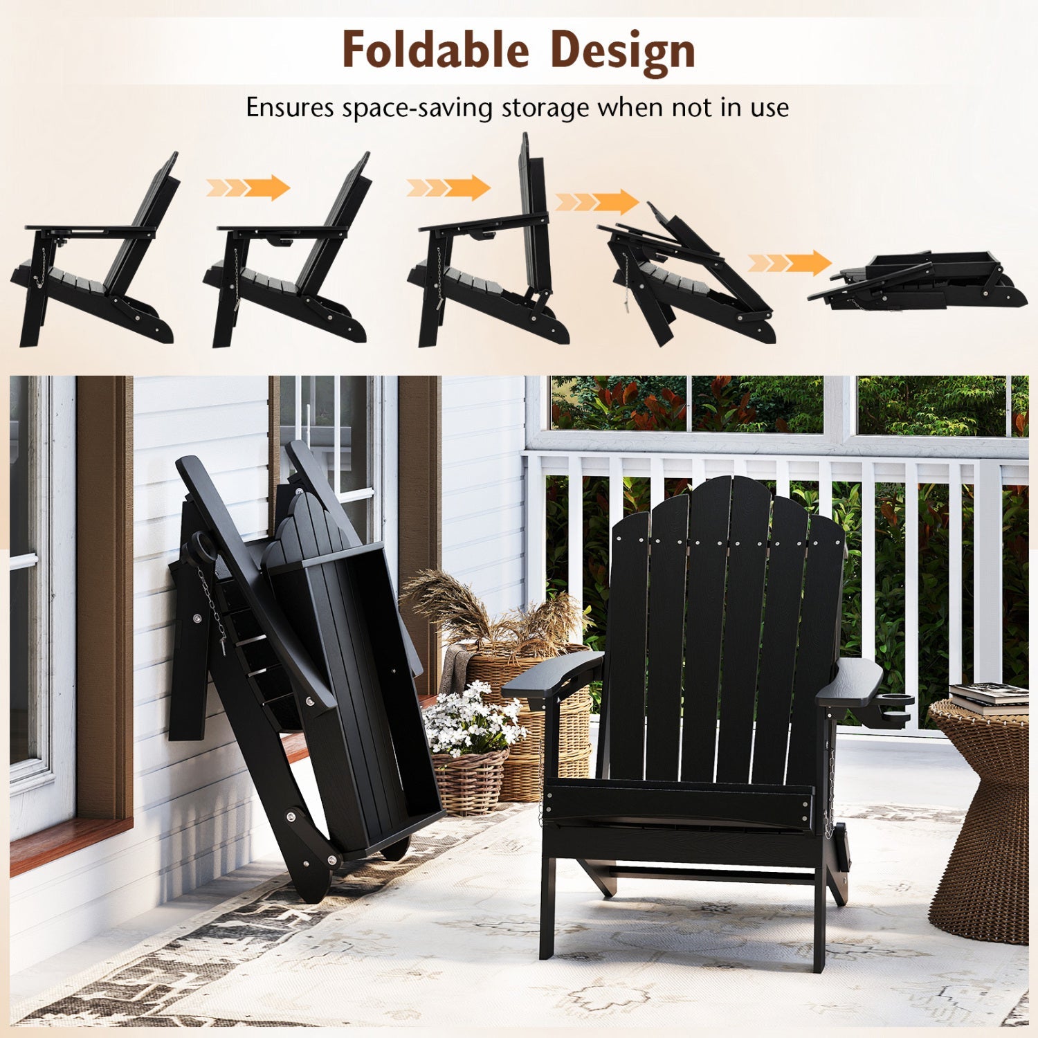 Folding Adirondack Chair with High Backrest - HDPE Weather Resistant