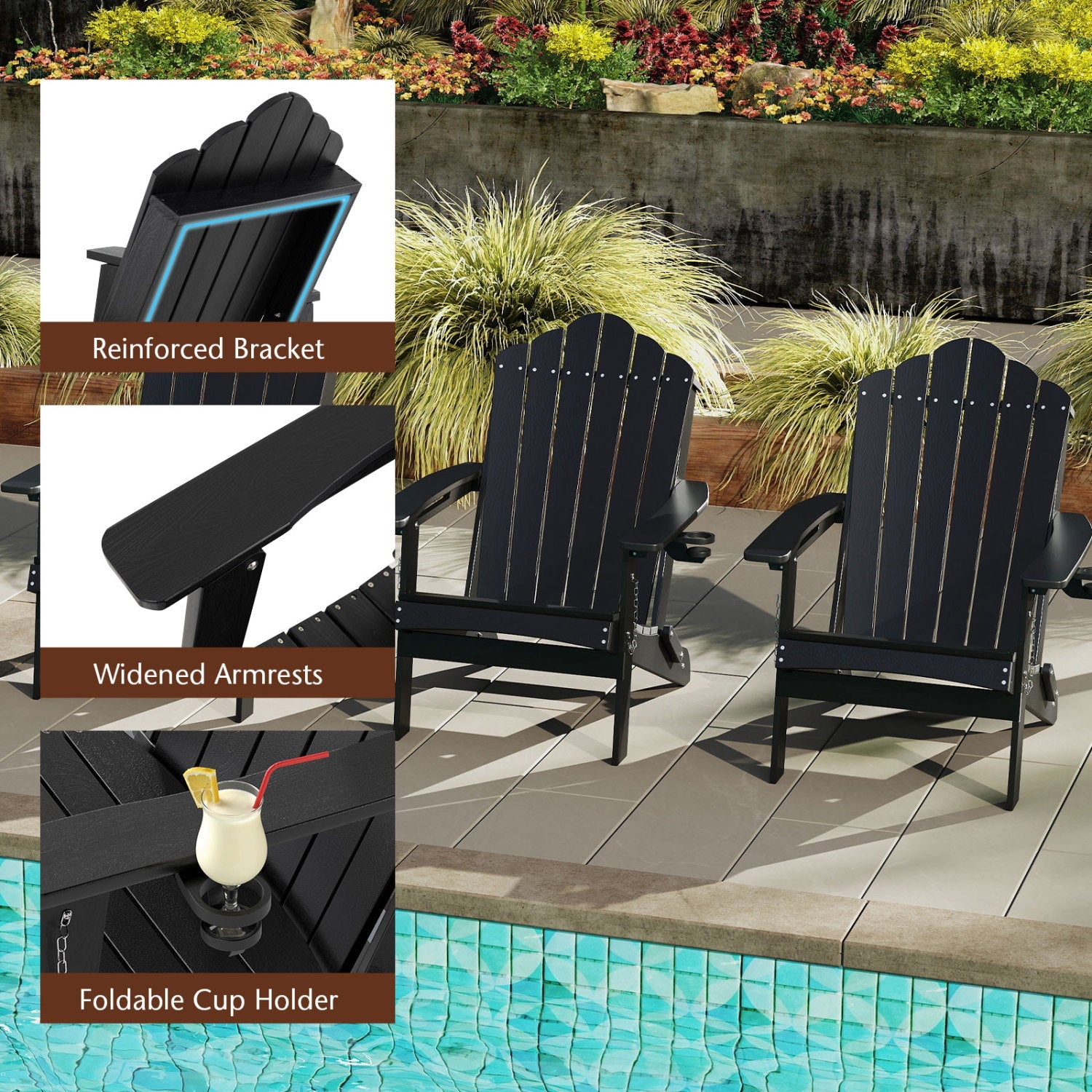 Folding Adirondack Chair with High Backrest - HDPE Weather Resistant