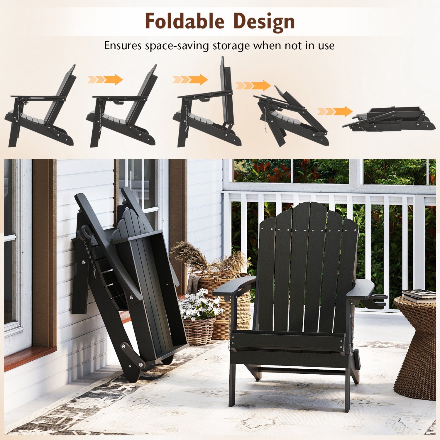 Folding Adirondack Chair with High Backrest - HDPE Weather Resistant