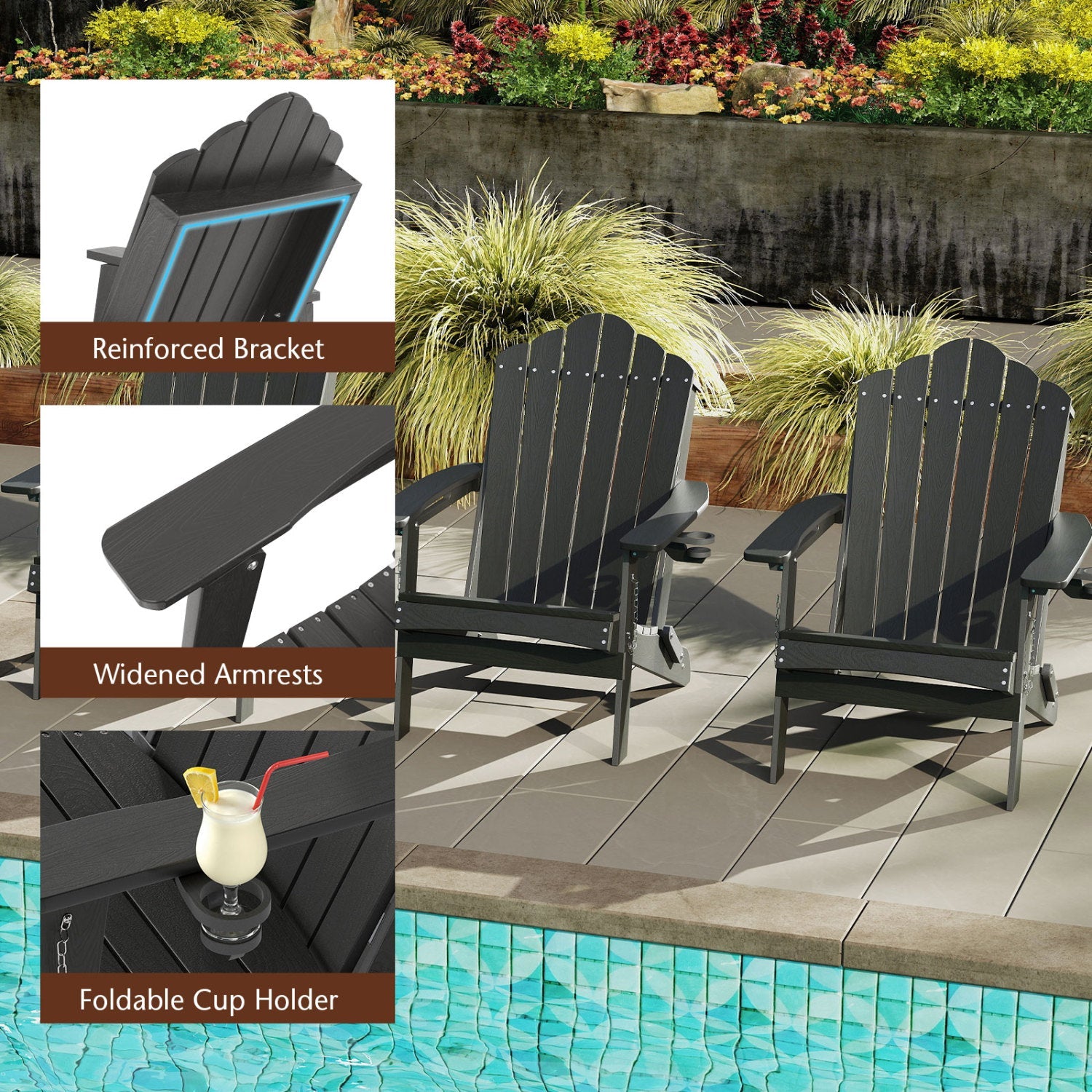 Folding Adirondack Chair with High Backrest - HDPE Weather Resistant