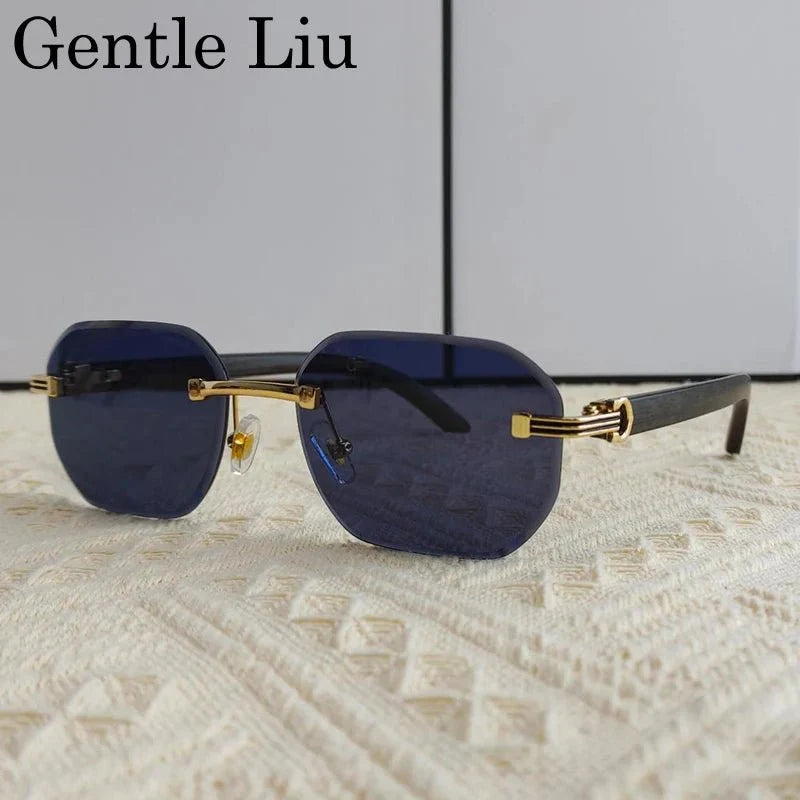 Vintage Square Rimless Sunglasses | Frameless UV Protection Eyewear for Men