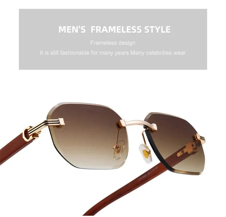 Vintage Square Rimless Sunglasses | Frameless UV Protection Eyewear for Men