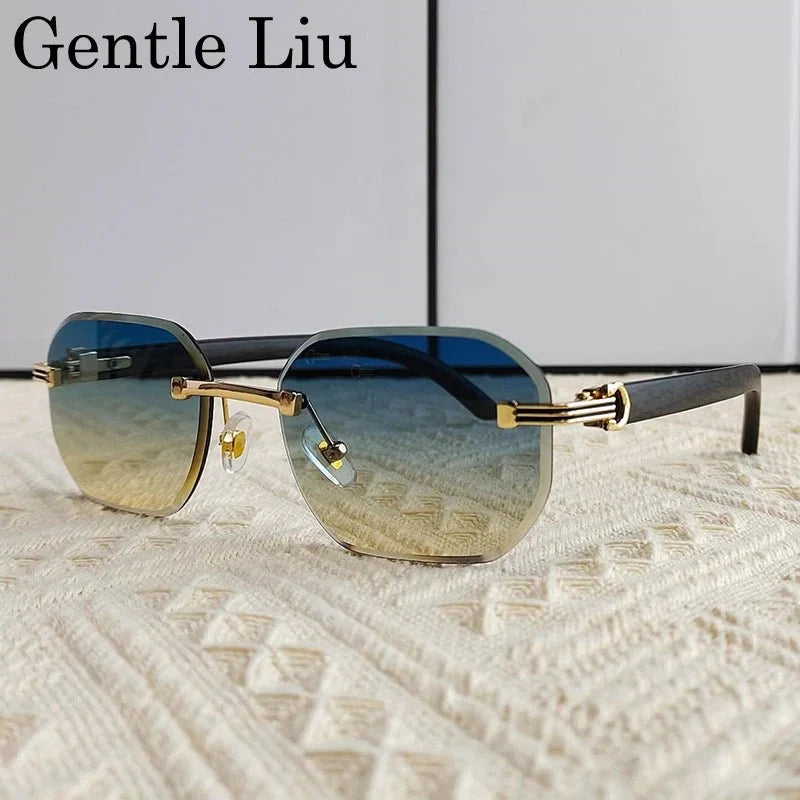 Vintage Square Rimless Sunglasses | Frameless UV Protection Eyewear for Men