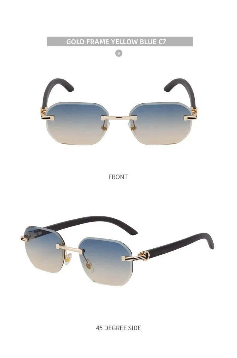 Vintage Square Rimless Sunglasses | Frameless UV Protection Eyewear for Men
