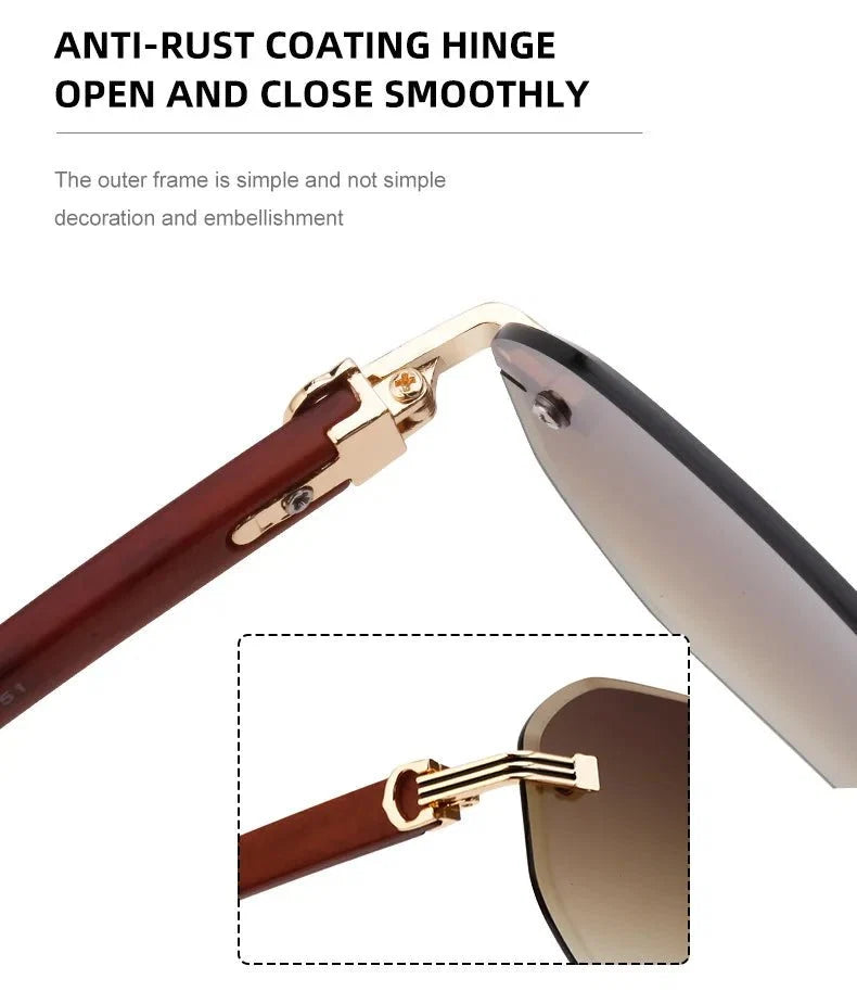 Vintage Square Rimless Sunglasses | Frameless UV Protection Eyewear for Men