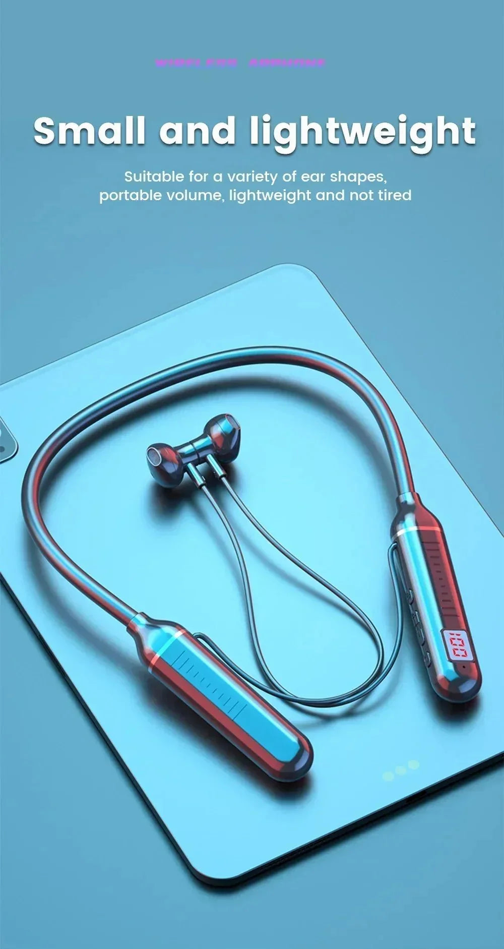 Wireless Neckband Headphones | Bluetooth 5.2 Earphones with Noise Cancelling and LED Display