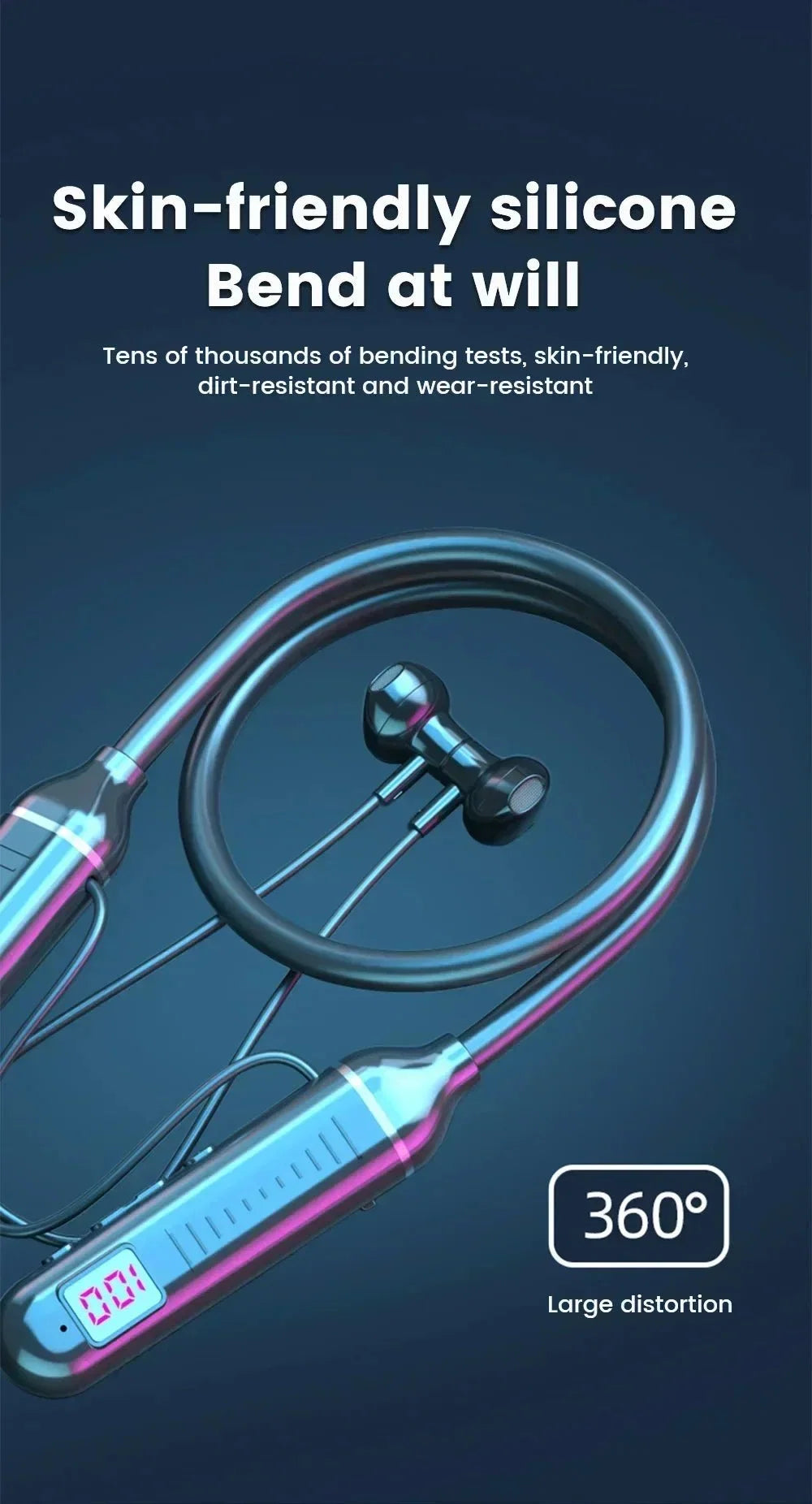 Wireless Neckband Headphones | Bluetooth 5.2 Earphones with Noise Cancelling and LED Display